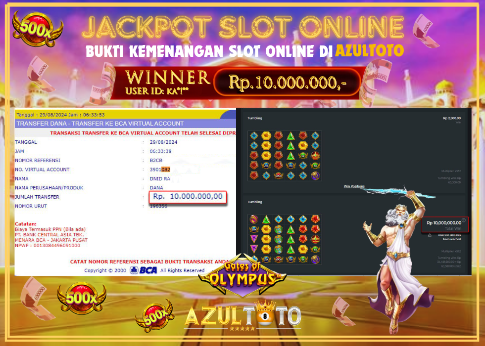 JACKPOT SLOT GATES OF OLYMPUS RP.10.000.000,- LUNAS DI AZULTOTO!