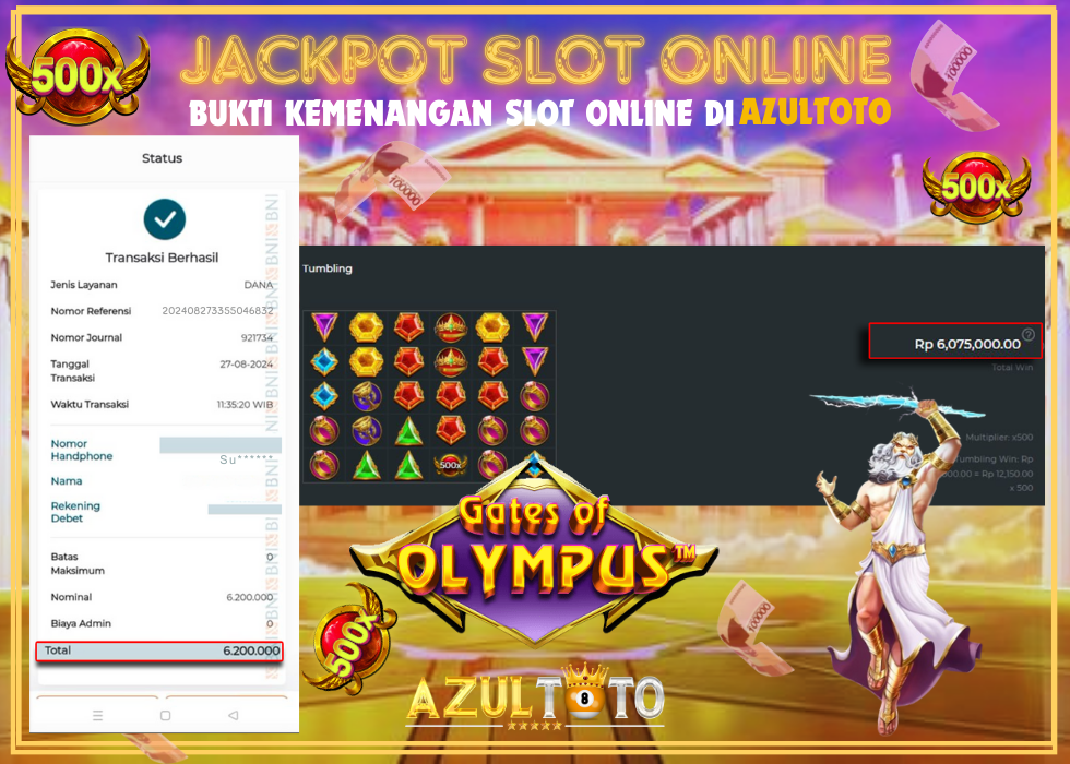 AZULTOTO JACKPOT SLOT PRAGMATIC PLAY Rp.6,200.000,- LUNAS