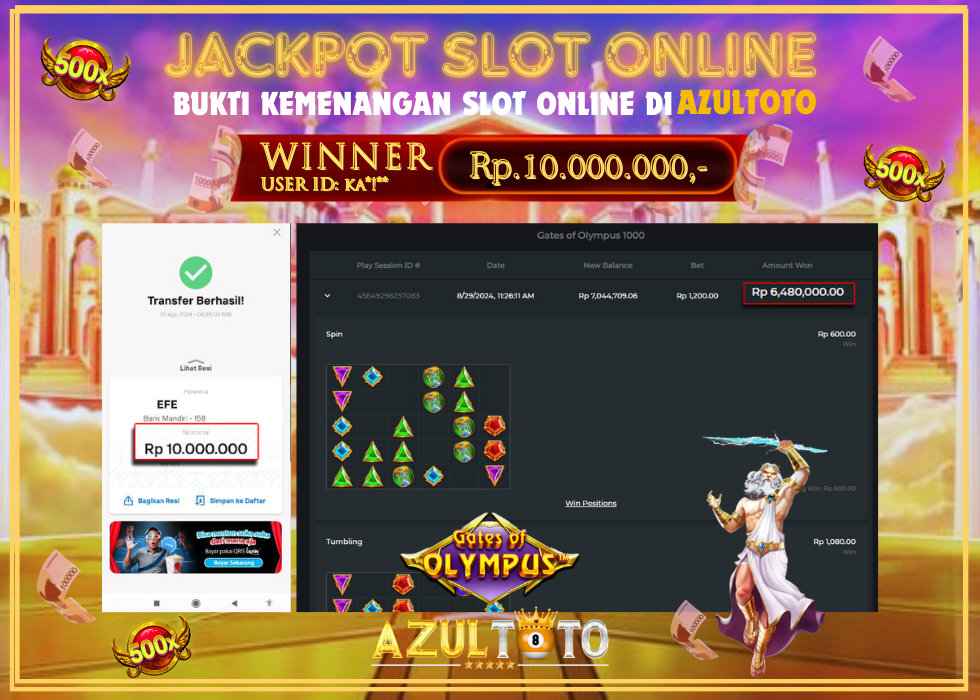 JACKPOT SLOT GATES OF OLYMPUS RP.10.000.000,- LUNAS DI AZULTOTO!