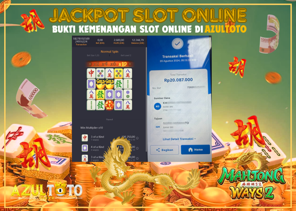 AZULTOTO JACKPOT SLOT MAHJONG WAYS Rp.20.087.000.,- LUNAS