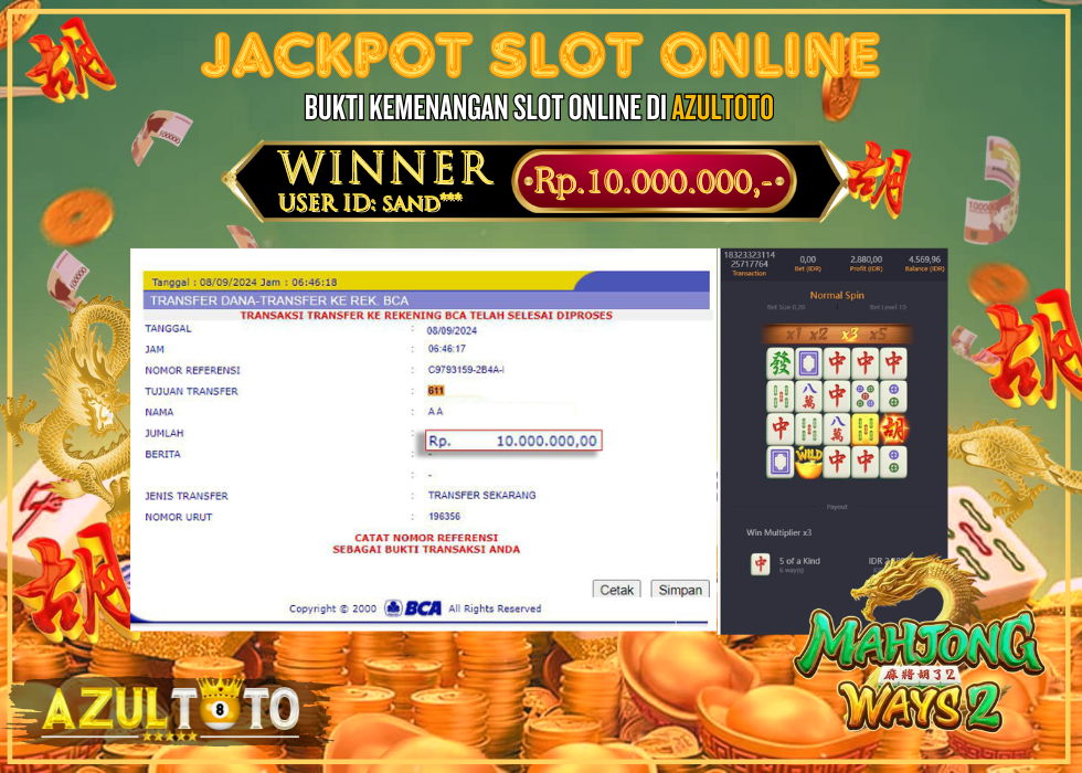 JACKPOT SLOT MAHJONG WAYS 2 RP.10.000.000,- LUNAS DI AZULTOTO!