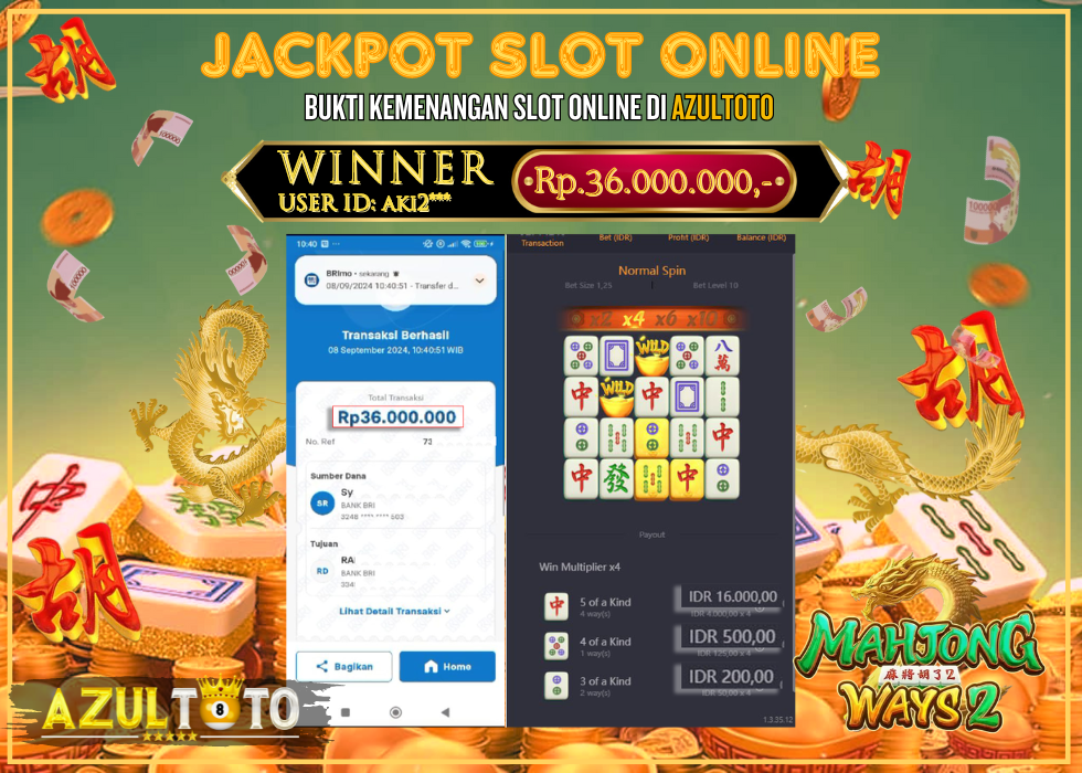JACKPOT SLOT MAHJONG WAYS 2 RP.36.000.000,- LUNAS DI AZULTOTO!