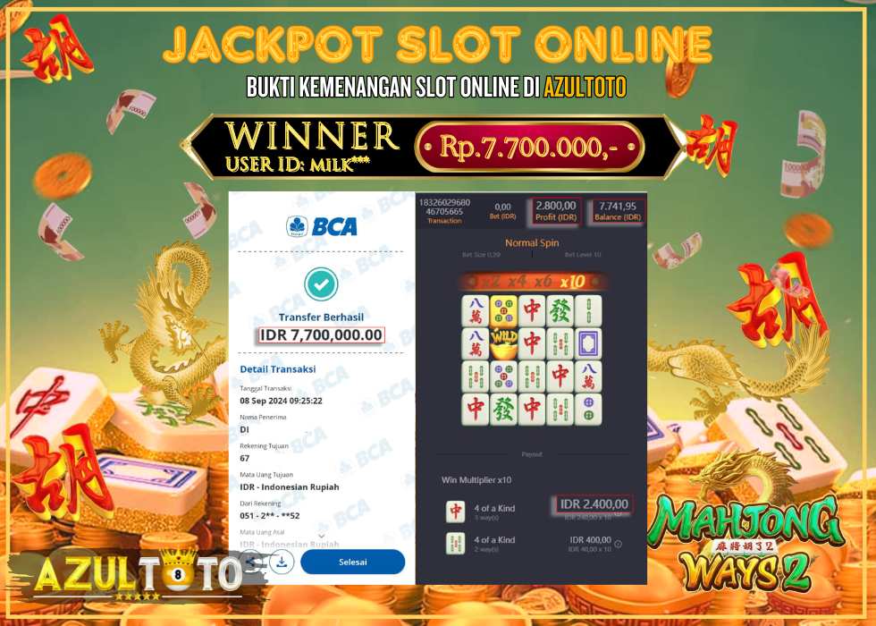 JACKPOT SLOT MAHJONG WAYS 2 RP.7.700.000,- LUNAS DI AZULTOTO!