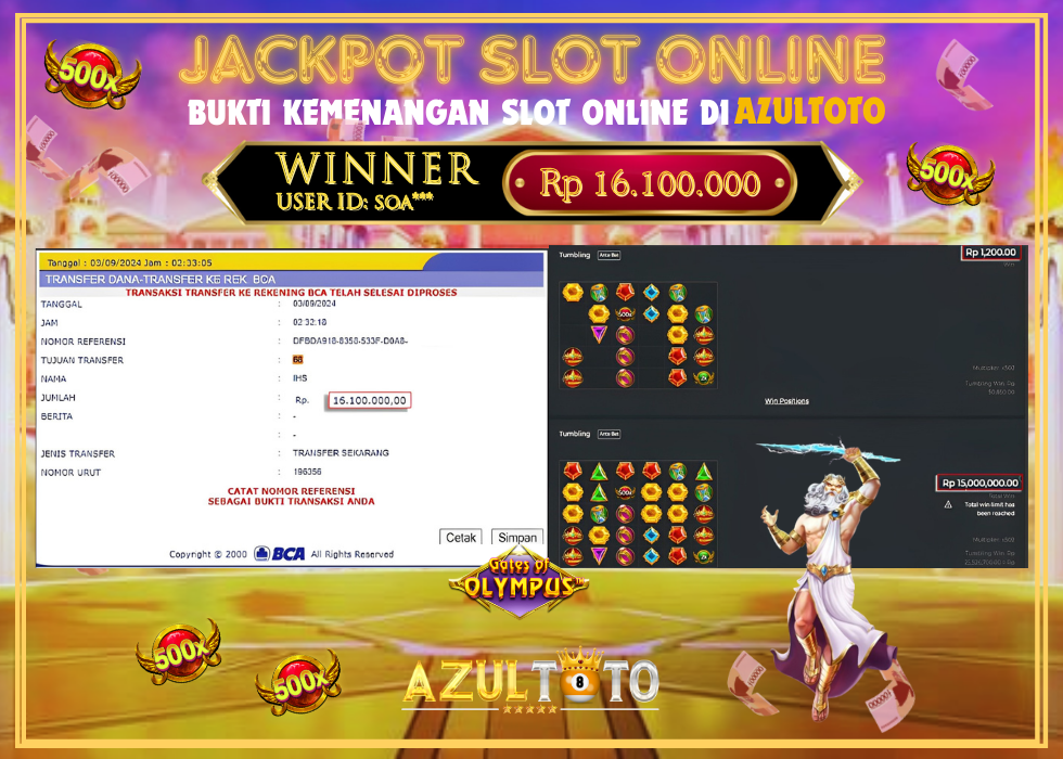 JACKPOT SLOT GATES OF OLYMPUS 1000 RP.16.100.000,- LUNAS DI AZULTOTO!