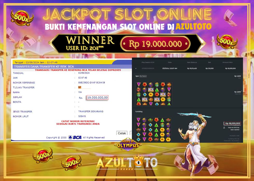 JACKPOT SLOT GATES OF OLYMPUS 1000 RP.19.000.000,- LUNAS DI AZULTOTO!