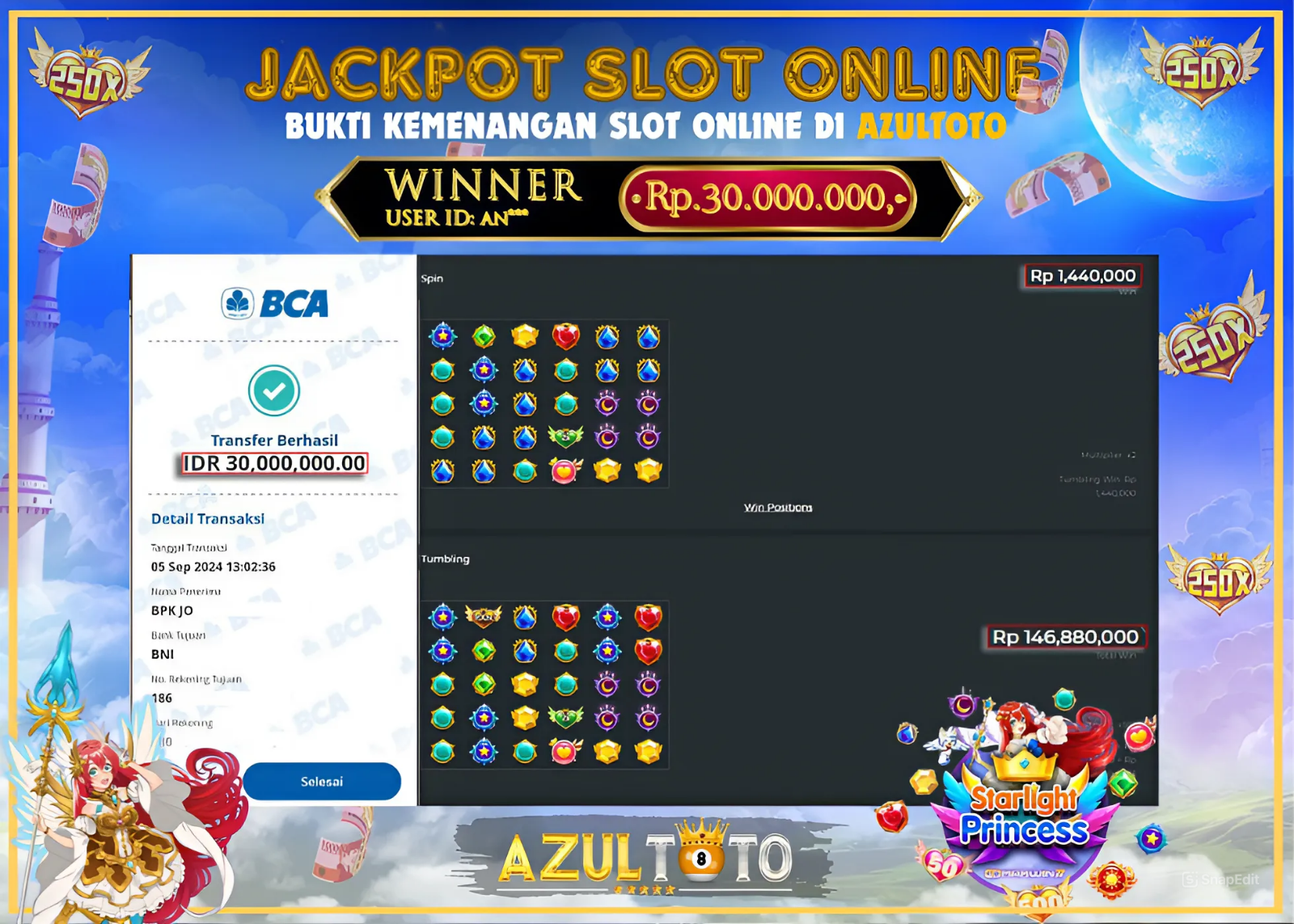 JACKPOT SLOT STARLIGHT PRINCESS 1000 RP.30.000.000,- LUNAS DI AZULTOTO!