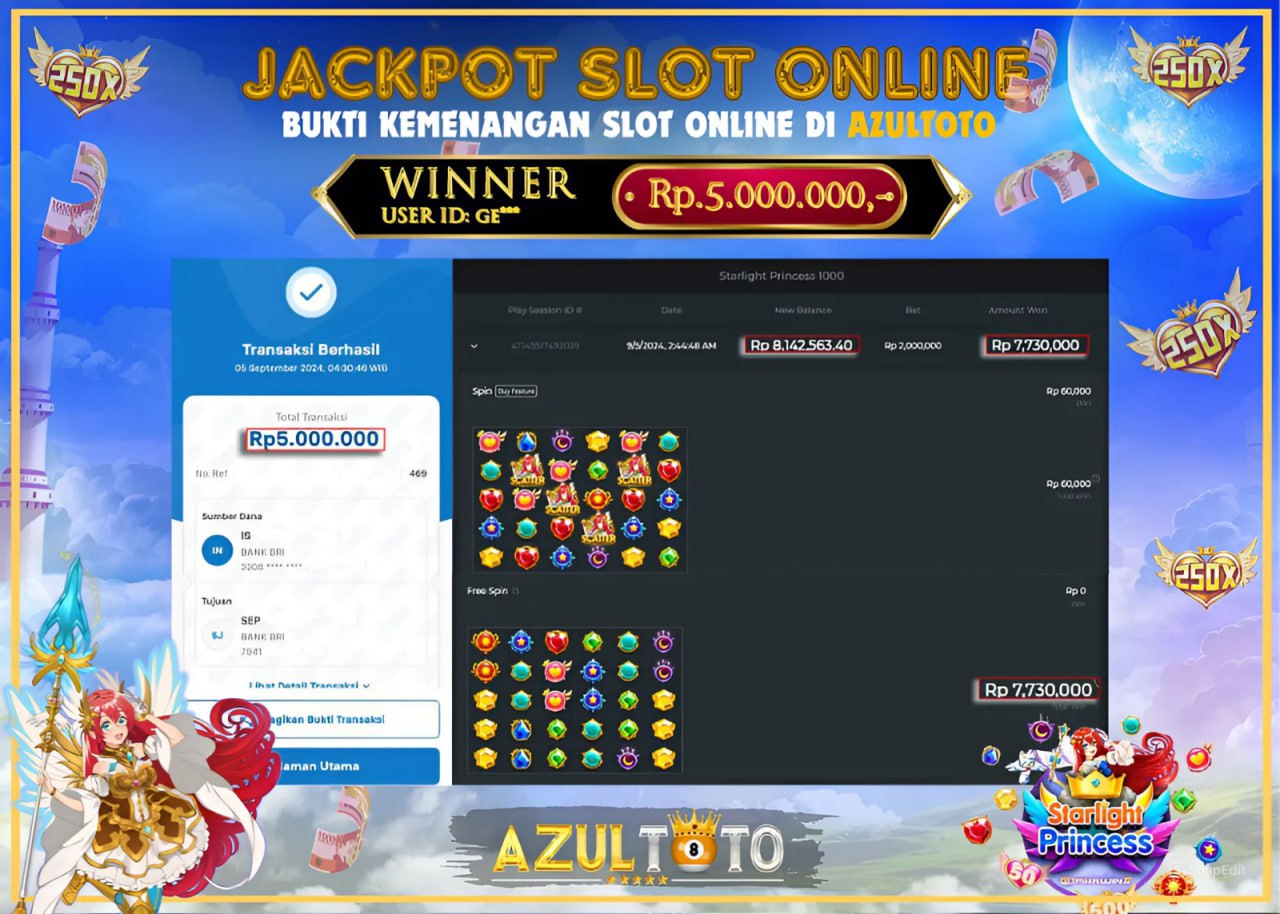 JACKPOT SLOT STARLIGHT PRINCESS 1000 RP.5.000.000,- LUNAS DI AZULTOTO!