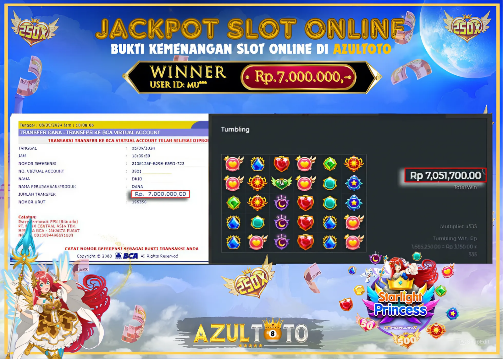 JACKPOT SLOT STARLIGHT PRINCESS 1000 RP.7.000.000,- LUNAS DI AZULTOTO!