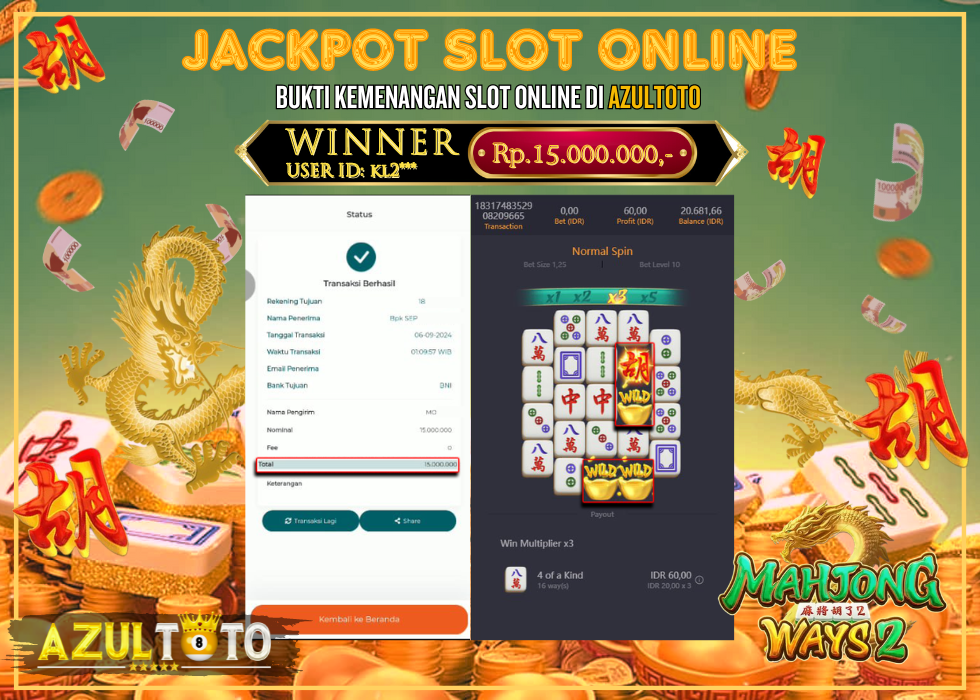 JACKPOT SLOT MAHJONG WAYS 2 RP.15.000.000,- LUNAS DI AZULTOTO!