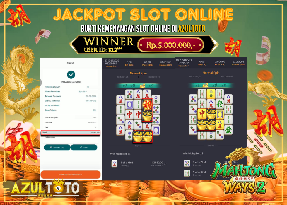 JACKPOT SLOT MAHJONG WAYS 2 RP.5.000.000,- LUNAS DI AZULTOTO!