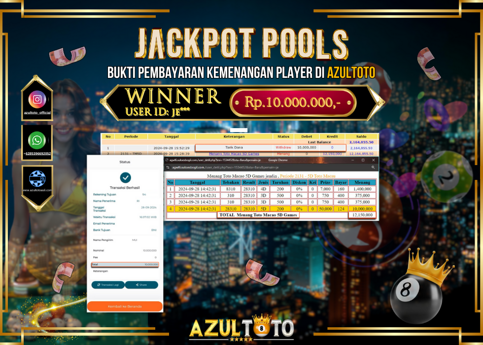 JACKPOT TOGEL POOL TOTO MACAO 5D RP.10.000.000,- LUNAS DI AZULTOTO!