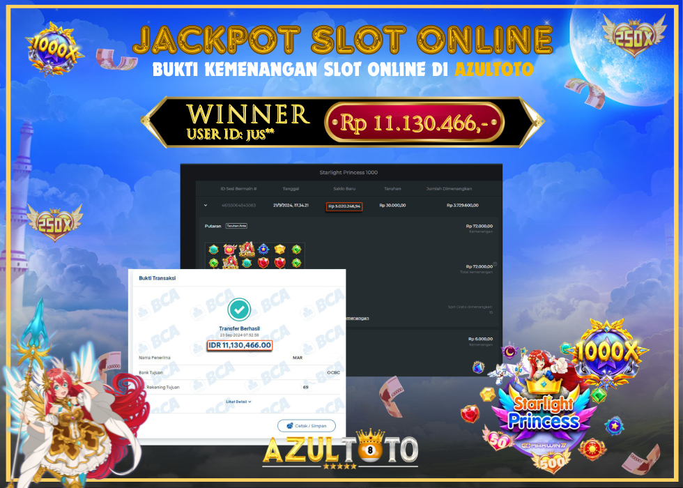 JACKPOT SLOT STARLIGHT PRINCESS 1000 RP.11.130.466,- LUNAS DI AZULTOTO!