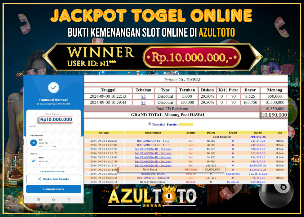 JACKPOT TOGEL ONLINE POOL HAWAI RP.10.000.000,- LUNAS DI AZULTOTO!