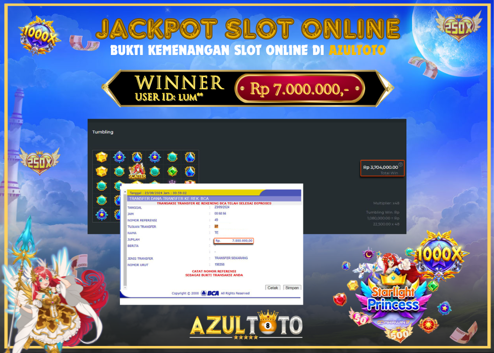 JACKPOT SLOT STARLIGHT PRINCESS 1000 RP.7.000.000,- LUNAS DI AZULTOTO!
