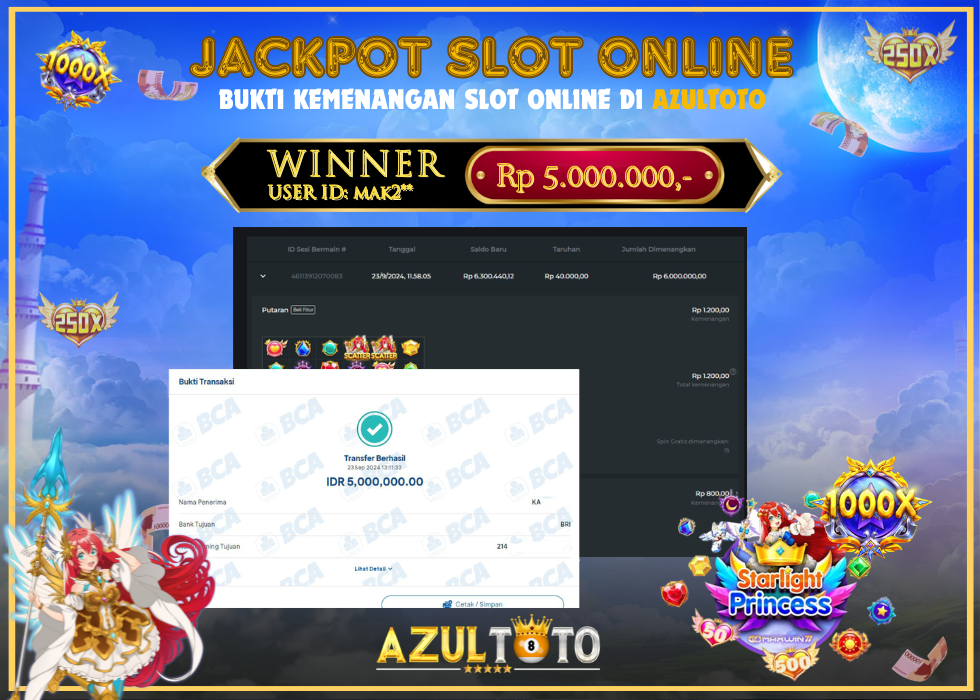 JACKPOT SLOT STARLIGHT PRINCESS 1000 RP.5.000.000,- LUNAS DI AZULTOTO!