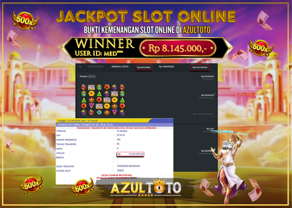 JACKPOT SLOT GATES OF OLYMPUS 1000 RP.8.145.000,- LUNAS DI AZULTOTO!
