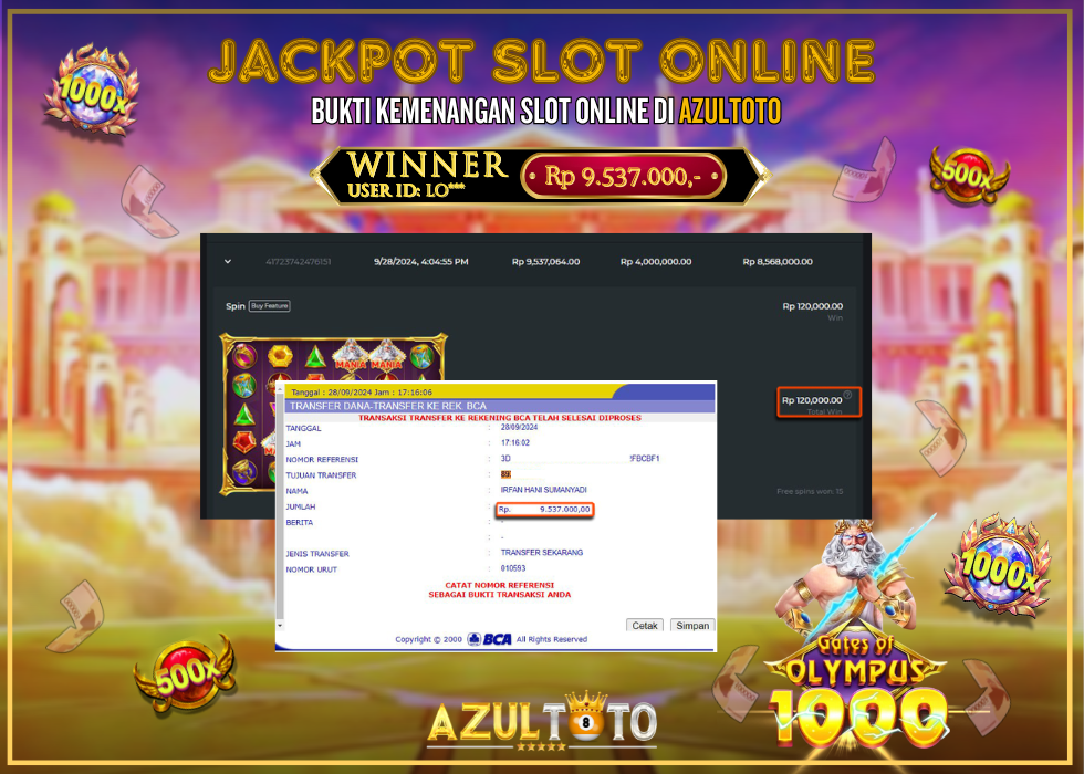 JACKPOT SLOT GATES OF OLYMPUS 1000 RP.9.537.000,- LUNAS DI AZULTOTO!