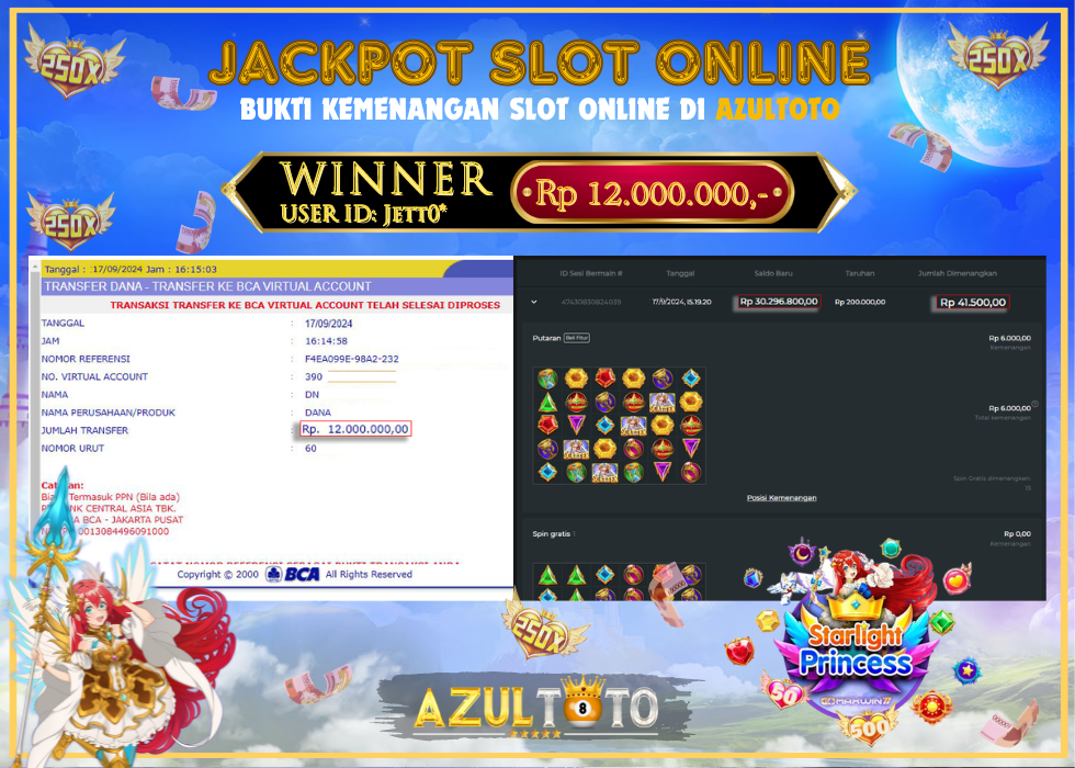 JACKPOT SLOT STARLIGHT PRINCESS 1000 RP.12.000.000,- LUNAS DI AZULTOTO!