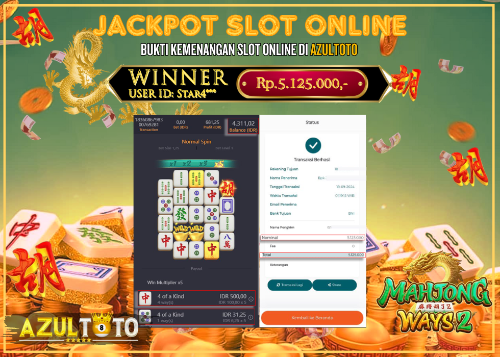 JACKPOT SLOT MAHJONG WAYS 2 RP.5.125.000,- LUNAS DI AZULTOTO!