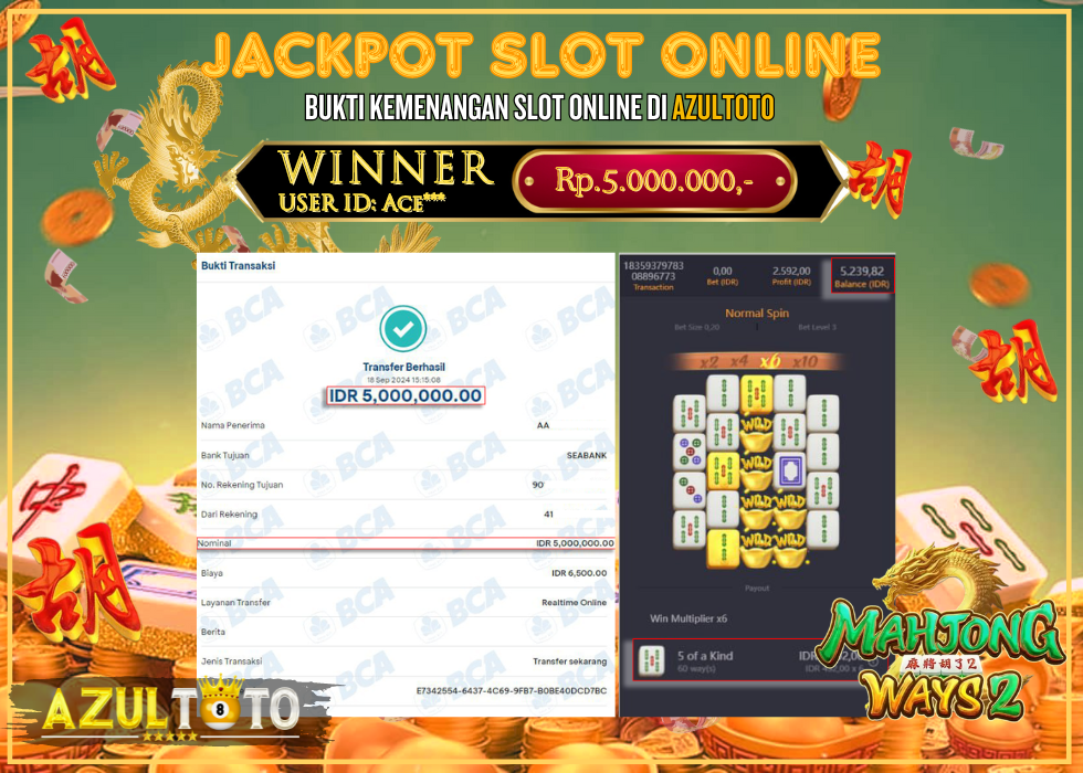 JACKPOT SLOT MAHJONG WAYS 2 RP.5.000.000,- LUNAS DI AZULTOTO!