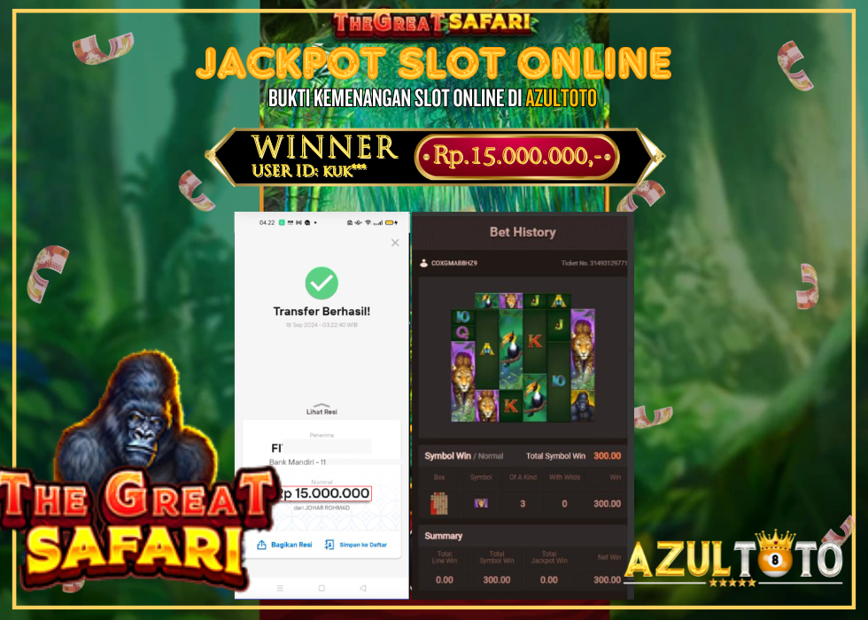 JACKPOT SLOT  FASTSPIN THE GREAT SAFARI RP.15.000.000,- LUNAS DI AZULTOTO!