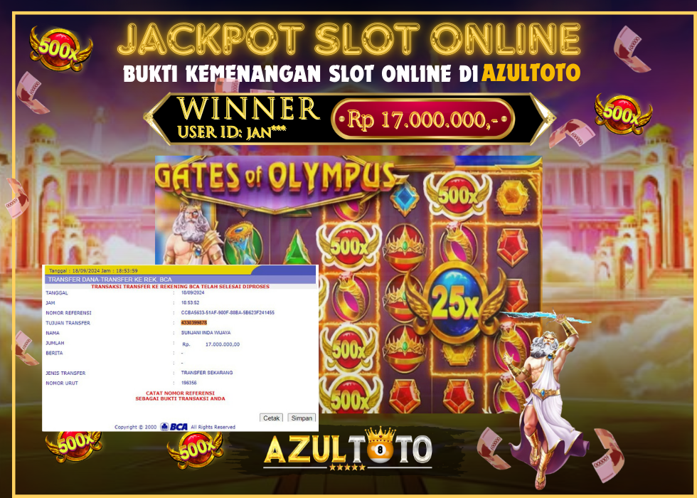 JACKPOT SLOT GATES OF OLYMPUS 1000 RP.17.000.000,- LUNAS DI AZULTOTO!