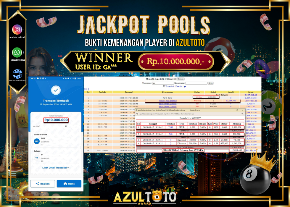 JACKPOT TOGEL ONLINE POOL SYDNEY RP.10.000.000,- LUNAS DI AZULTOTO!