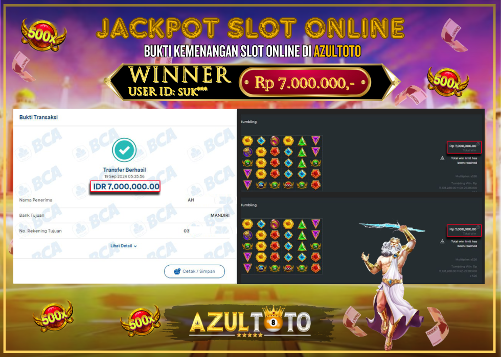 JACKPOT SLOT GATES OF OLYMPUS 1000 RP.7.000.000,- LUNAS DI AZULTOTO!