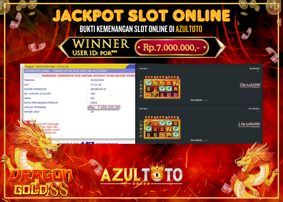 JACKPOT SLOT DRAGON GOLD88 RP.7.000.000,- LUNAS DI AZULTOTO!