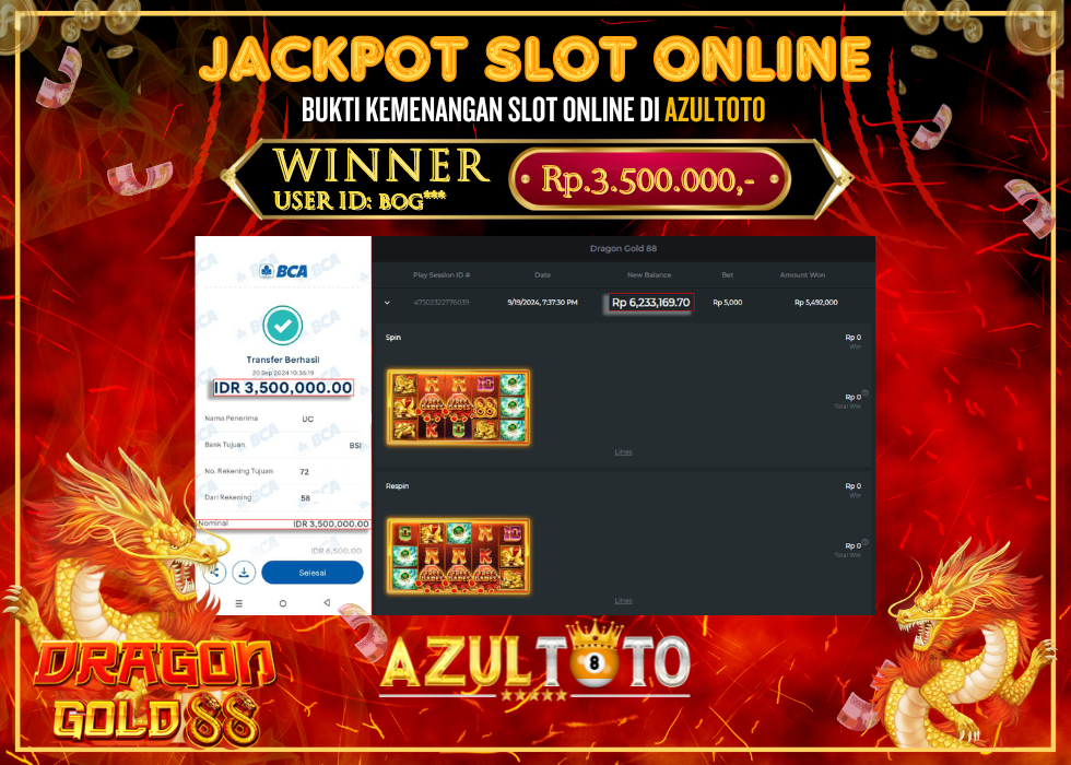 JACKPOT SLOT DRAGON GOLD88 RP.3.500.000,- LUNAS DI AZULTOTO!