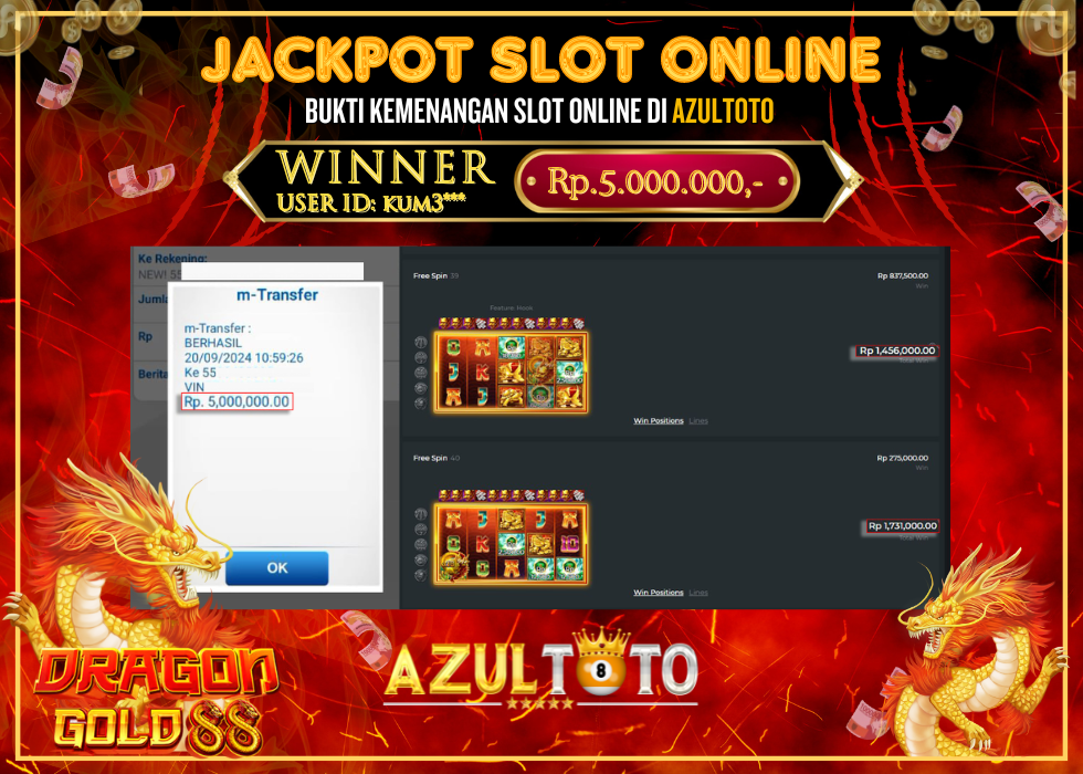 JACKPOT SLOT DRAGON GOLD88 RP.5.000.000,- LUNAS DI AZULTOTO!
