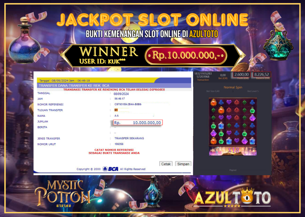 JACKPOT SLOT MYSTIC POTIONS RP.10.000.000,- LUNAS DI AZULTOTO!