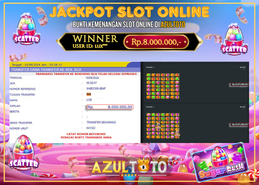 JACKPOT SLOT SUGAR RUSH RP.8.000.000,- LUNAS DI AZULTOTO!