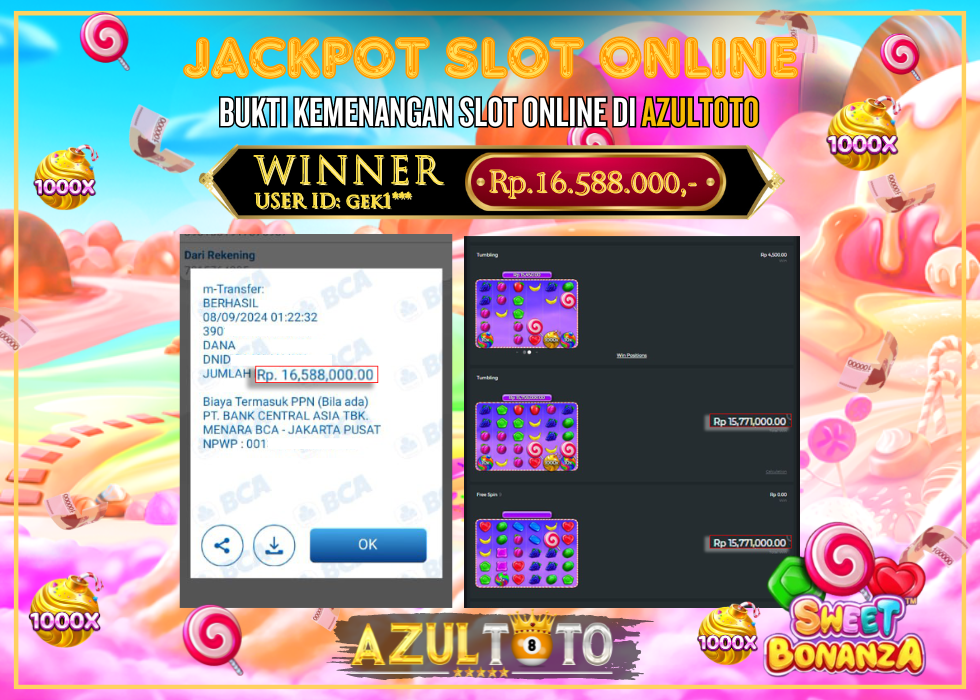 JACKPOT SLOT SWEET BONANZA 1000 RP.16.588.000,- LUNAS DI AZULTOTO!