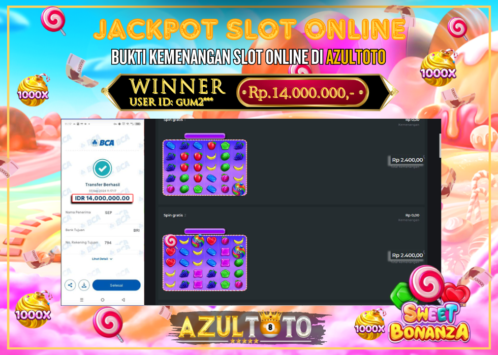 JACKPOT SLOT SWEET BONANZA 1000 RP.14.000.000,- LUNAS DI AZULTOTO!