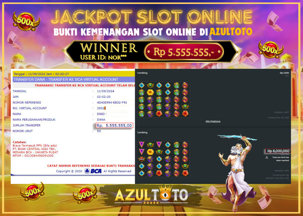 JACKPOT SLOT GATES OF OLYMPUS 1000 RP.5.555.555,- LUNAS DI AZULTOTO!