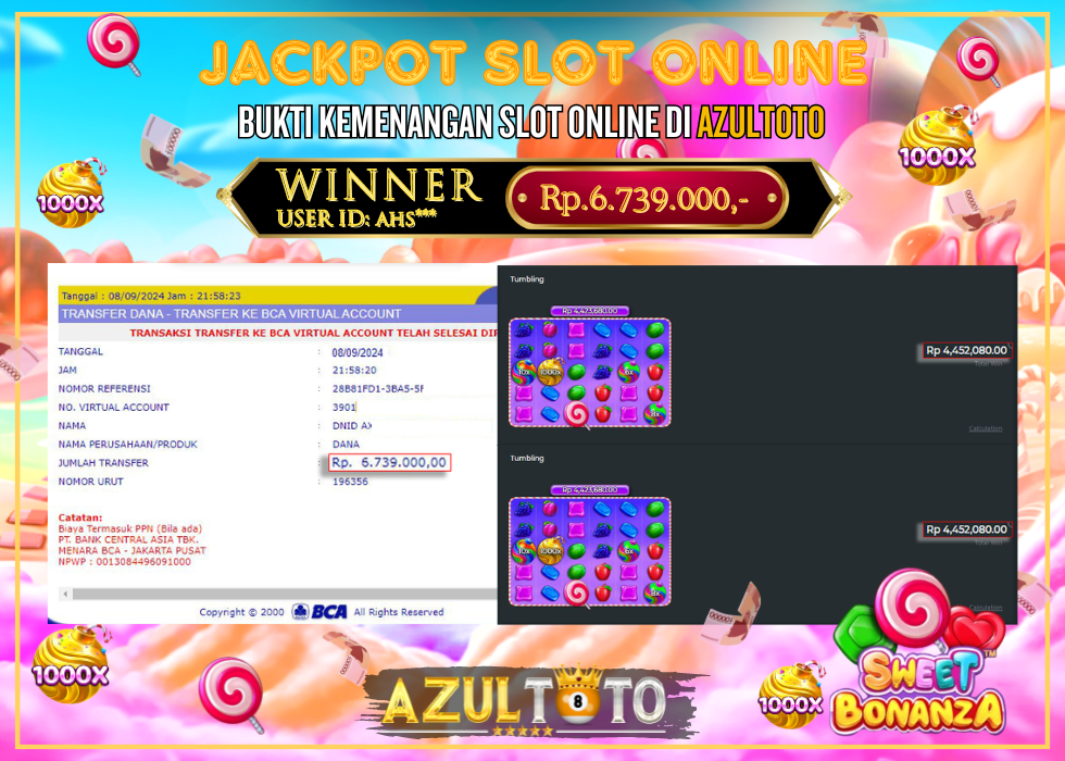 JACKPOT SLOT SWEET BONANZA 1000 RP.6.739.000,- LUNAS DI AZULTOTO!