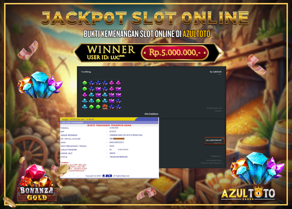 JACKPOT SLOT BONANZA GOLD RP.5.000.000,- LUNAS DI AZULTOTO!
