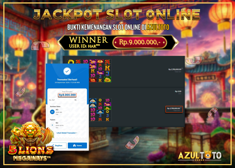 JACKPOT SLOT 5 LIONS MEGAWAYS RP.9.000.000,- LUNAS DI AZULTOTO!