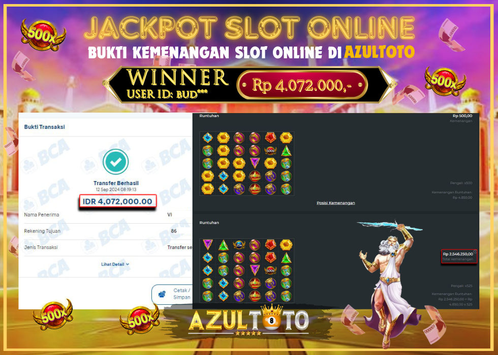 JACKPOT SLOT GATES OF OLYMPUS 1000 RP.4.072.000,- LUNAS DI AZULTOTO!