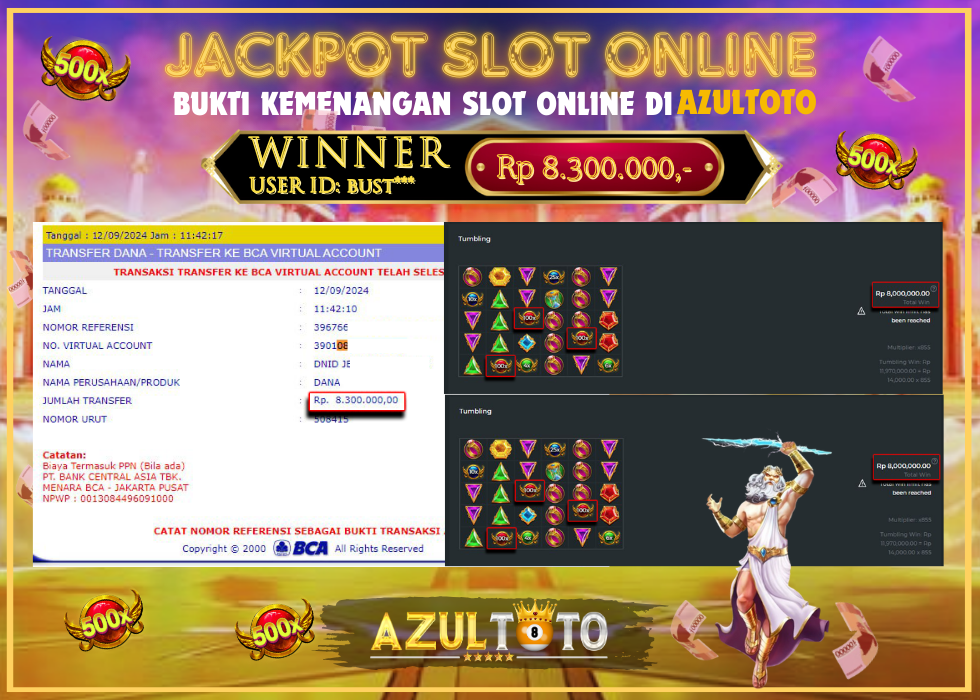 JACKPOT SLOT GATES OF OLYMPUS 1000 RP.8.300.000,- LUNAS DI AZULTOTO!
