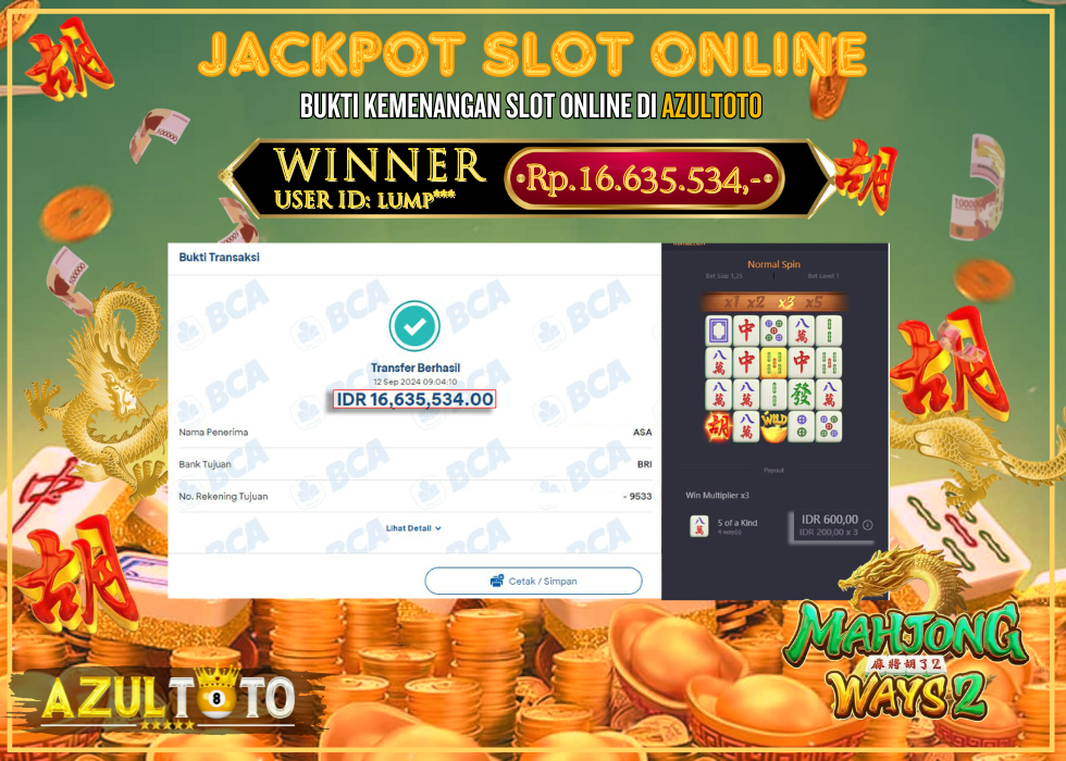JACKPOT SLOT MAHJONG WAYS 2 RP.16.635.534,- LUNAS DI AZULTOTO!