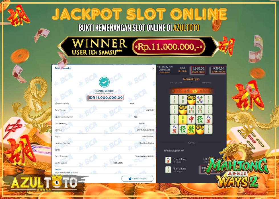 JACKPOT SLOT MAHJONG WAYS 2 RP.11.000.000,- LUNAS DI AZULTOTO!