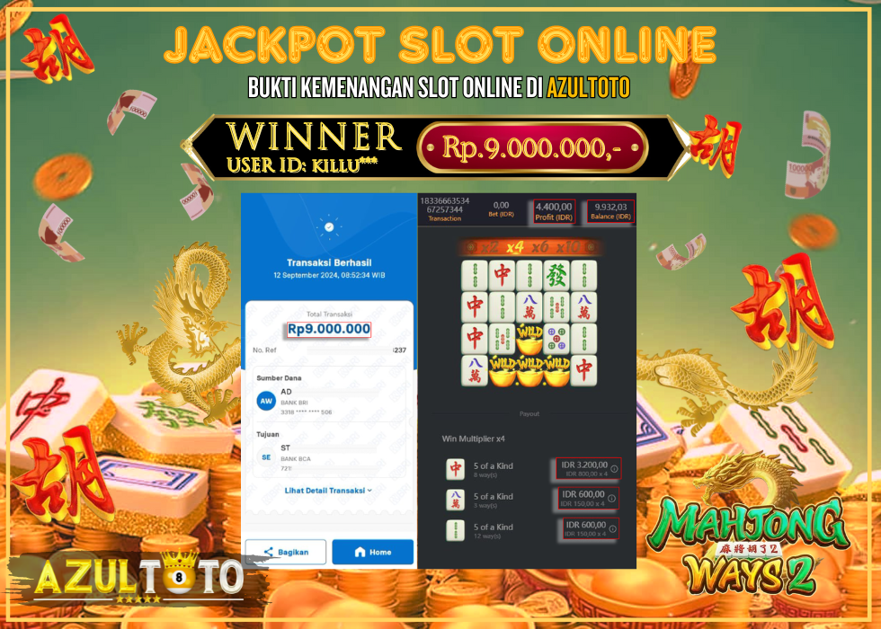 JACKPOT SLOT MAHJONG WAYS 2 RP.9.000.000,- LUNAS DI AZULTOTO!