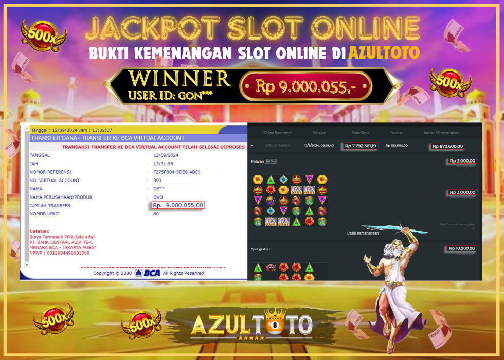 JACKPOT SLOT GATES OF OLYMPUS 1000 RP.9.000.055,- LUNAS DI AZULTOTO!