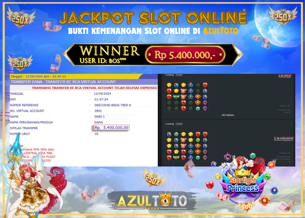 JACKPOT SLOT STARLIGHT PRINCESS 1000 RP.5.400.000,- LUNAS DI AZULTOTO!