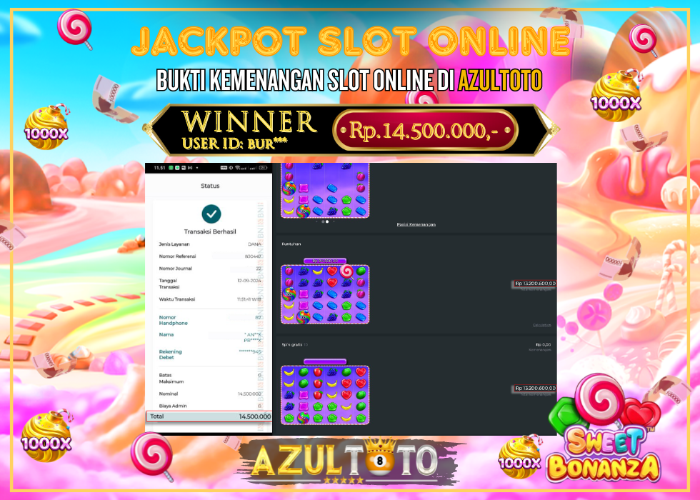 JACKPOT SLOT SWEET BONANZA 1000 RP.14.500.000,- LUNAS DI AZULTOTO!