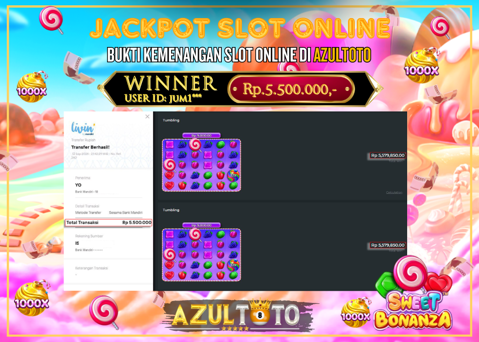 JACKPOT SLOT SWEET BONANZA 1000 RP.5.500.000,- LUNAS DI AZULTOTO!