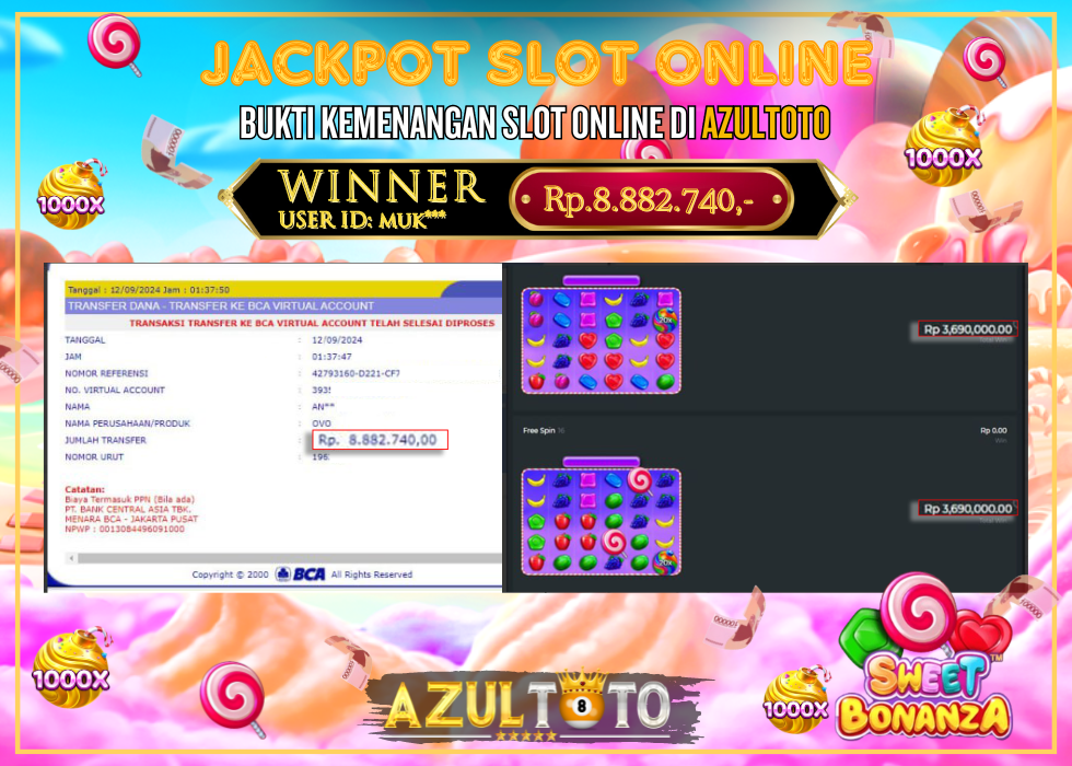 JACKPOT SLOT SWEET BONANZA 1000 RP.8.882.740,- LUNAS DI AZULTOTO!