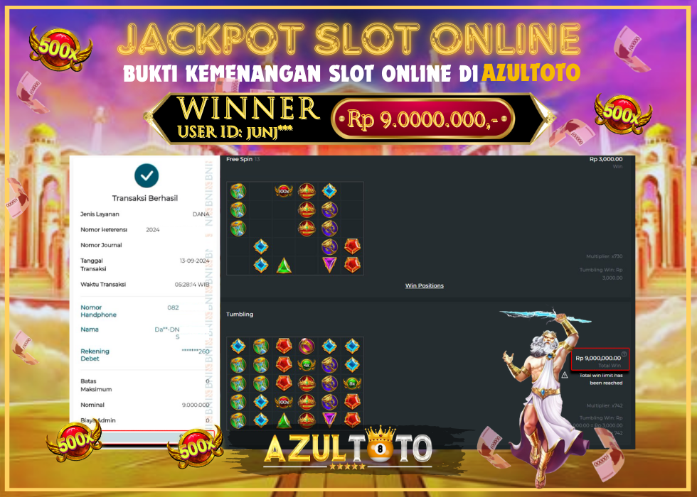 JACKPOT SLOT GATES OF OLYMPUS 1000 RP.9.000.000,- LUNAS DI AZULTOTO!